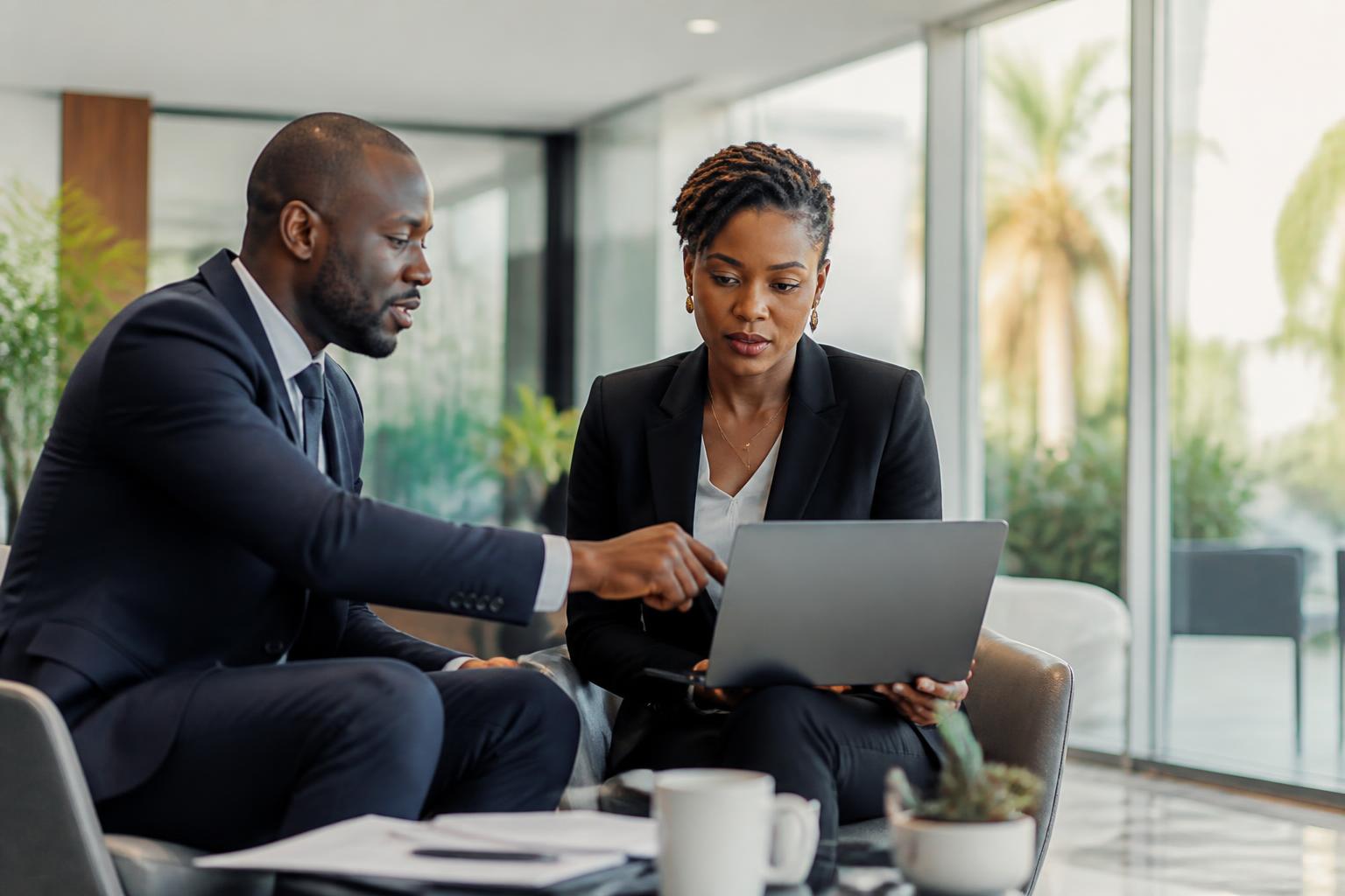 Équipe SOGES accompagnant un entrepreneur dans ses démarches de gestion à Abidjan